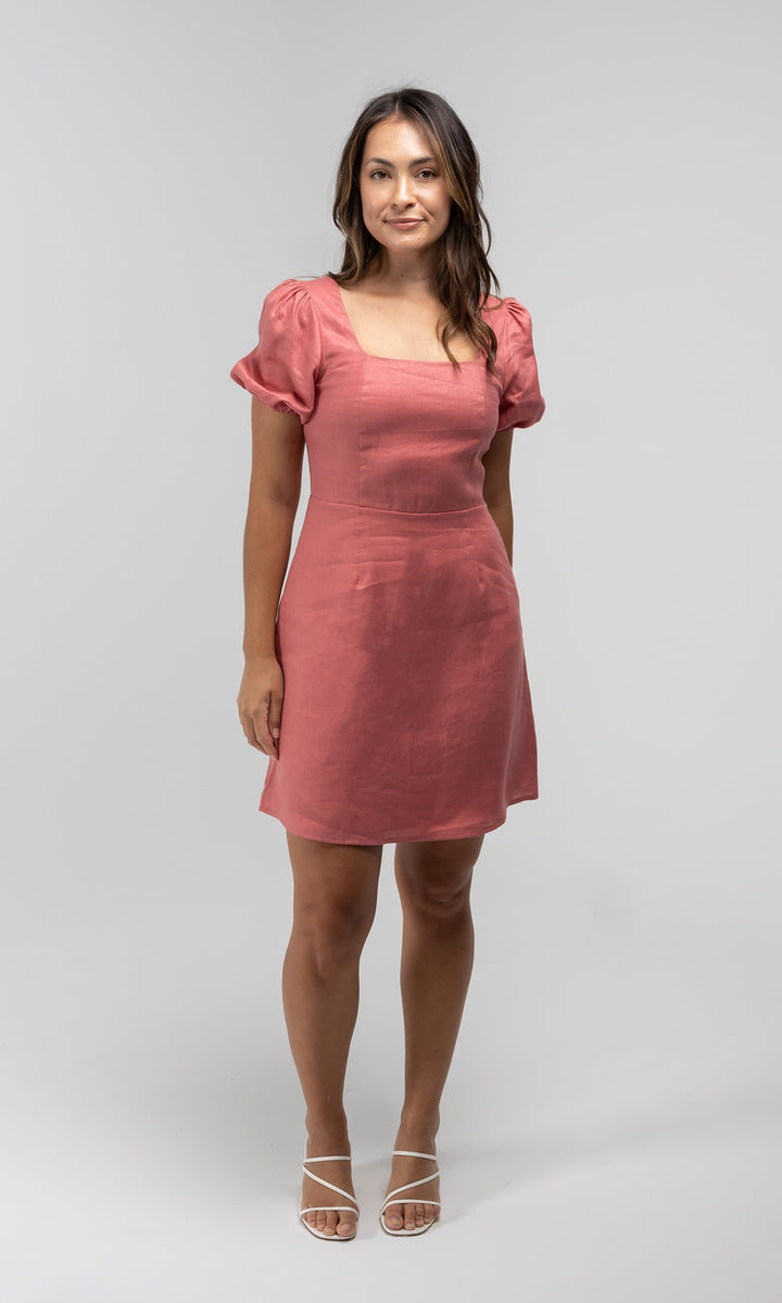 OLIVIA PINK LINEN MINI DRESS Her Apparel OLIVIA PINK LINEN MINI DRESS Her Apparel