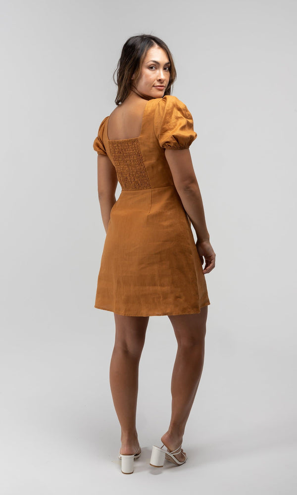 OLIVIA TANGERINE LINEN MINI DRESS