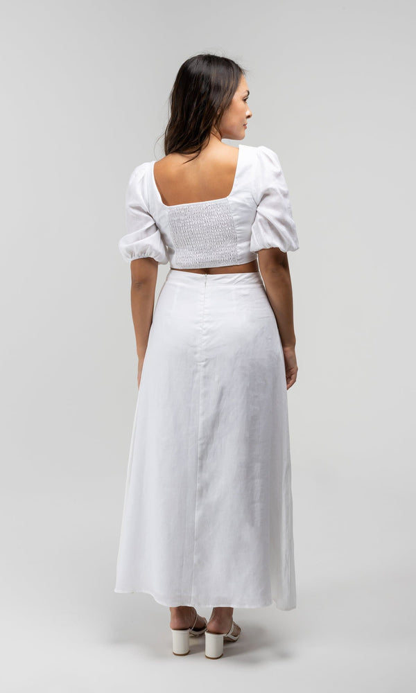 GIA WHITE LINEN MIDI SKIRT