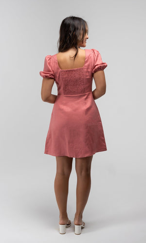 OLIVIA PINK LINEN MINI DRESS