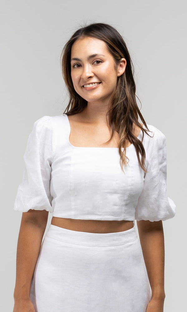 OLIVIA WHITE LINEN TOP