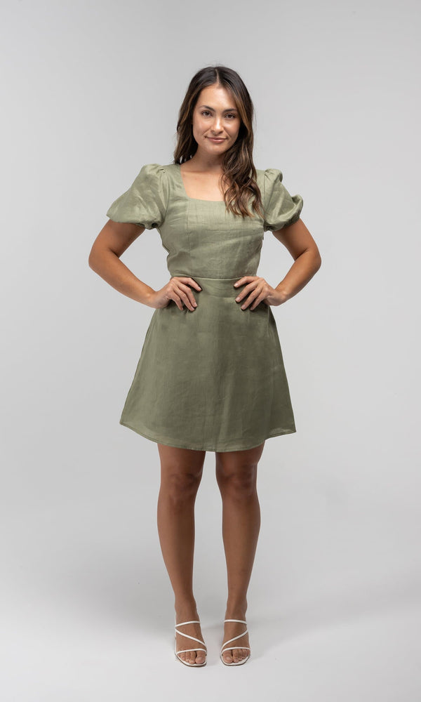 OLIVIA SAGE LINEN MINI DRESS Her Apparel OLIVIA SAGE LINEN MINI DRESS Her Apparel