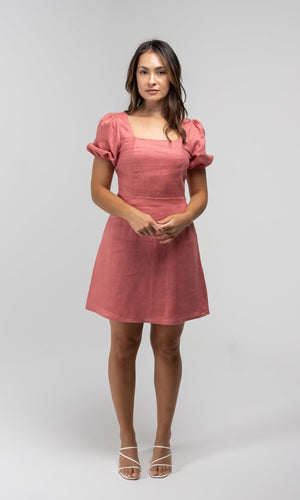 OLIVIA PINK LINEN MINI DRESS Her Apparel OLIVIA PINK LINEN MINI DRESS Her Apparel