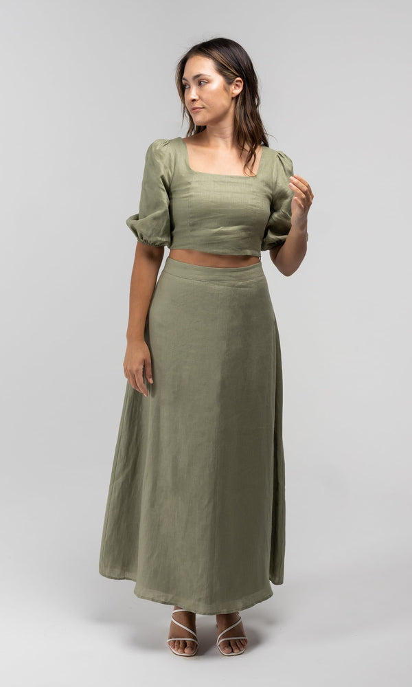 GIA SAGE LINEN MIDI SKIRT