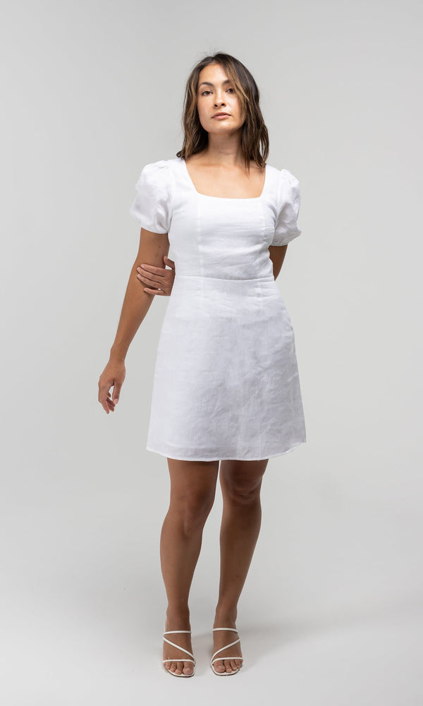 OLIVIA WHITE LINEN MINI DRESS