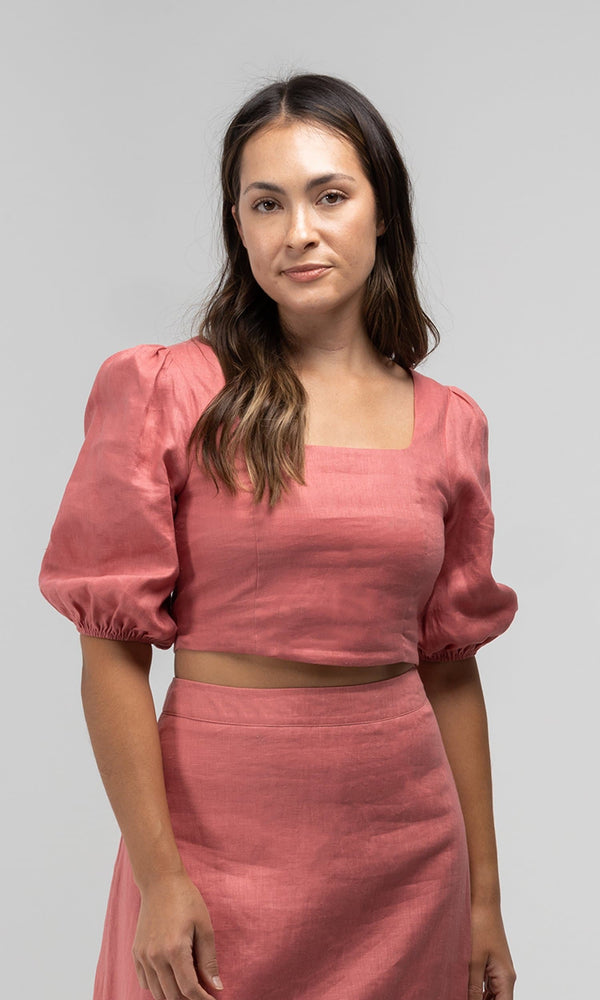 OLIVIA PINK LINEN TOP