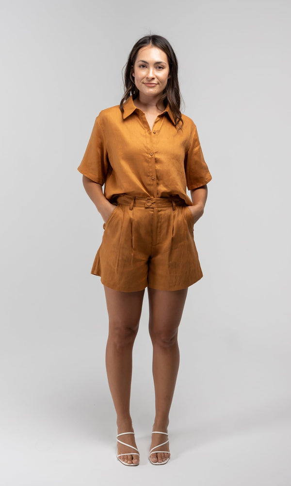 DYLAN TANGERINE LINEN SHORT
