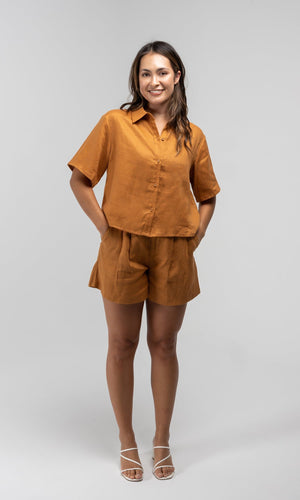 PALOMA TANGERINE LINEN SHIRT