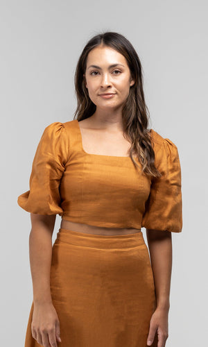 OLIVIA TANGERINE LINEN TOP