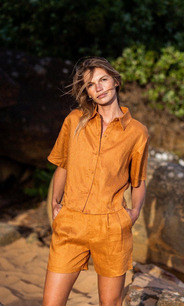 PALOMA TANGERINE LINEN SHIRT