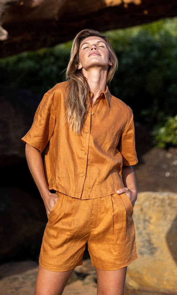 DYLAN TANGERINE LINEN SHORT