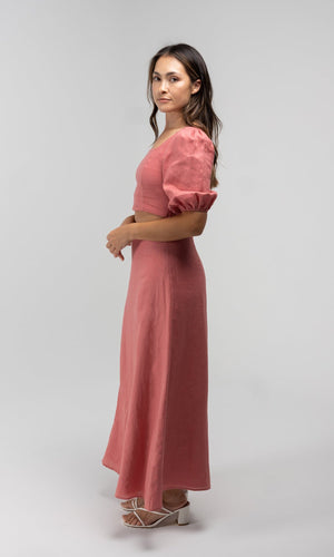 GIA PINK LINEN MIDI SKIRT