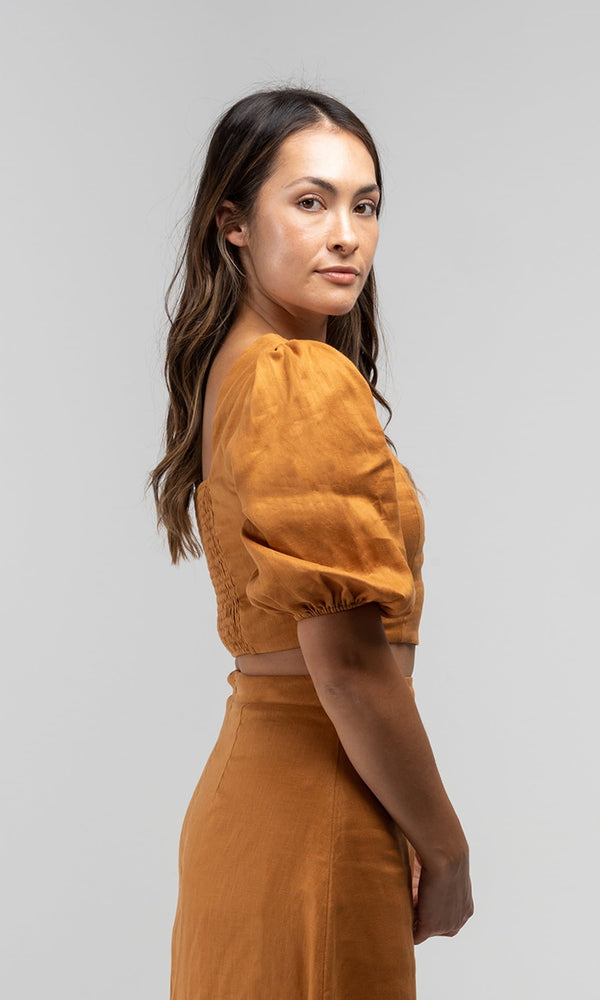 OLIVIA TANGERINE LINEN TOP