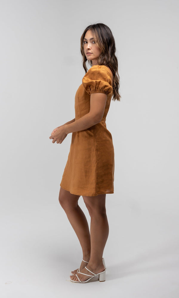 OLIVIA TANGERINE LINEN MINI DRESS