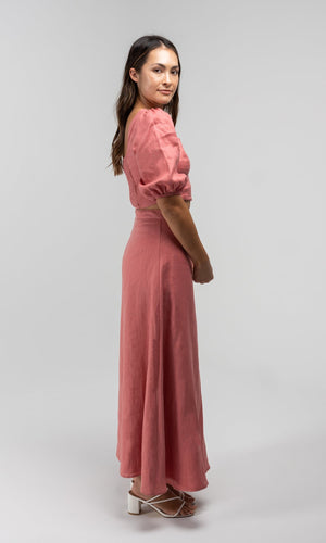 GIA PINK LINEN MIDI SKIRT