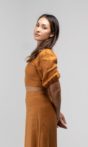 OLIVIA TANGERINE LINEN TOP