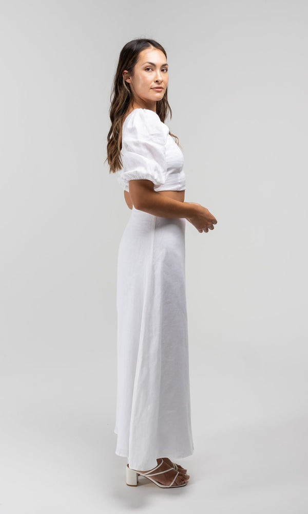 GIA WHITE LINEN MIDI SKIRT