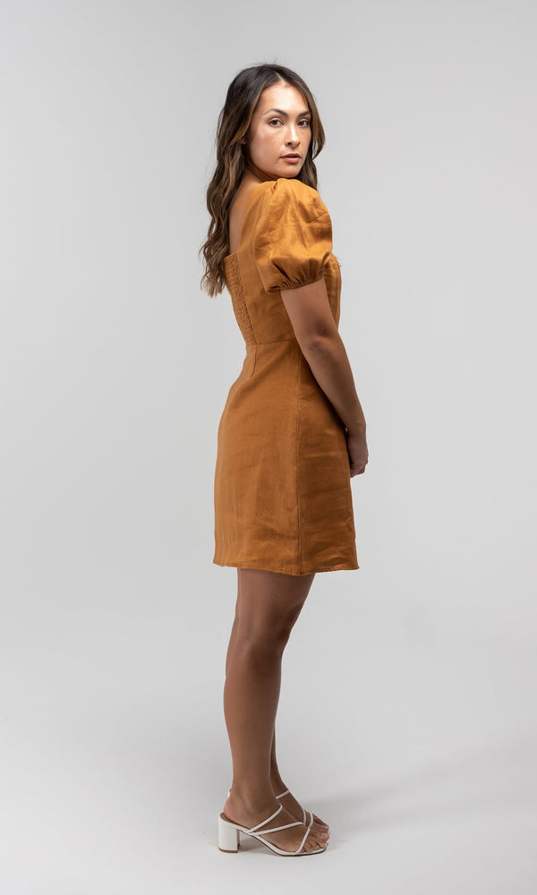 OLIVIA TANGERINE LINEN MINI DRESS Her Apparel OLIVIA TANGERINE LINEN MINI DRESS Her Apparel