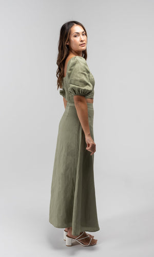 GIA SAGE LINEN MIDI SKIRT