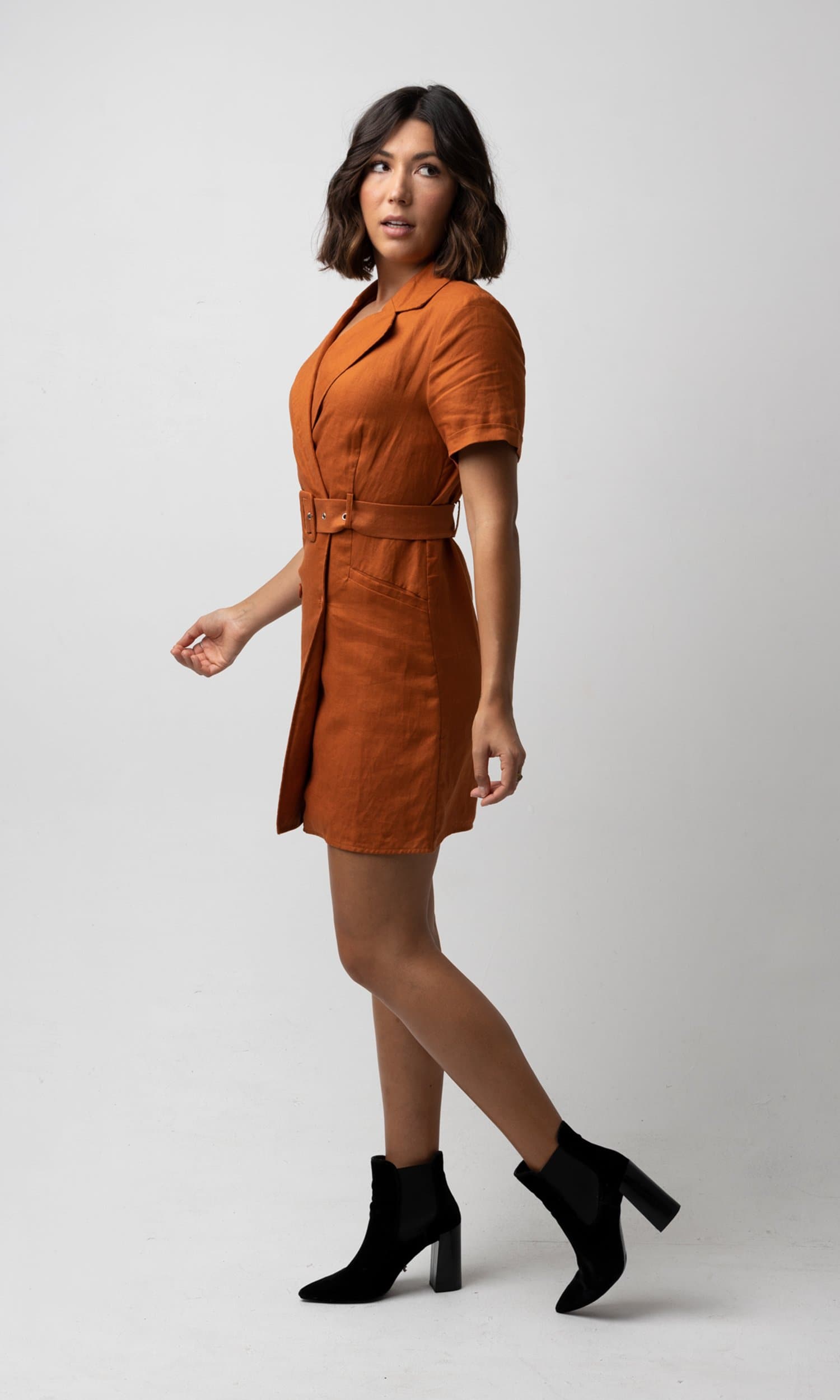 Her Apparel - AUDREY RUST MINI TRENCH DRESS