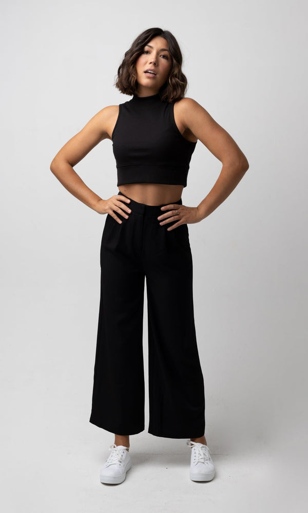 BELLA BLACK HIGH NECK CROP TOP - Shirts