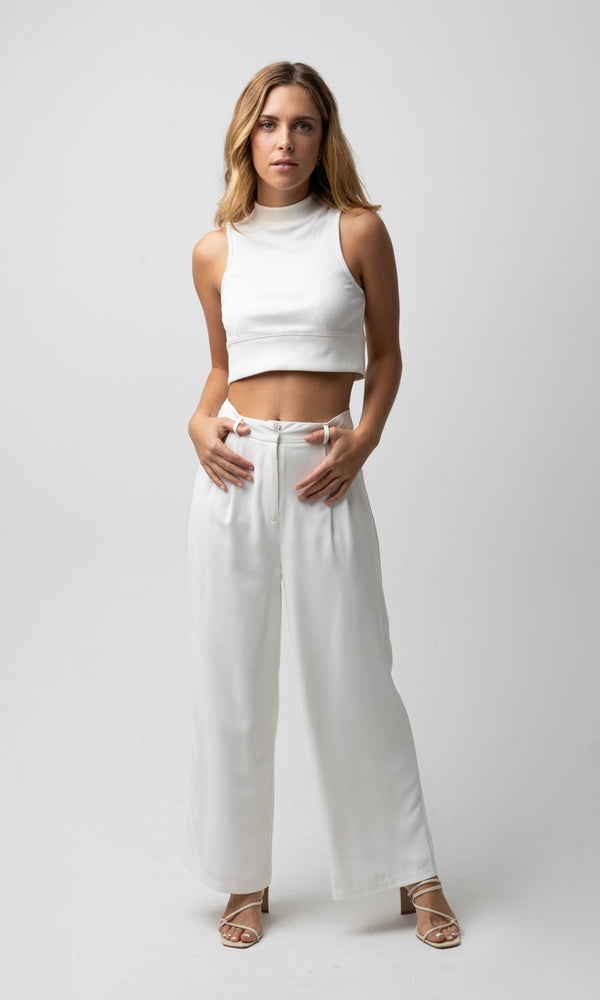 BELLA WHITE HIGH NECK CROP TOP - Shirts