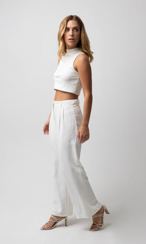 BELLA WHITE HIGH NECK CROP TOP - Shirts