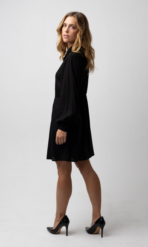 Her Apparel - CLEO BLACK BALLOON SLEEVE DRESS Her Apparel - CLEO BLACK BALLOON SLEEVE DRESS