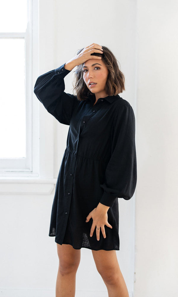 Her Apparel - CLEO BLACK BALLOON SLEEVE DRESS Her Apparel - CLEO BLACK BALLOON SLEEVE DRESS