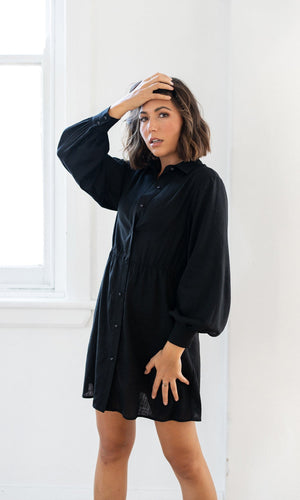 Her Apparel - CLEO BLACK BALLOON SLEEVE DRESS Her Apparel - CLEO BLACK BALLOON SLEEVE DRESS
