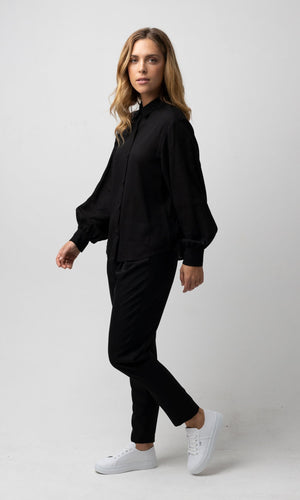 CLEO BLACK BALLOON SLEEVE SHIRT - Shirts