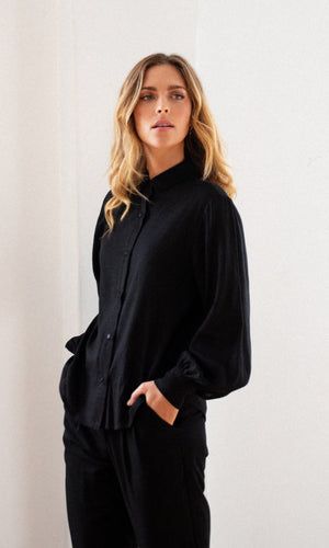 CLEO BLACK BALLOON SLEEVE SHIRT - Shirts