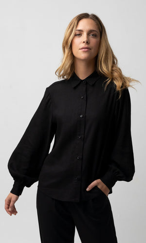 CLEO BLACK BALLOON SLEEVE SHIRT - Shirts