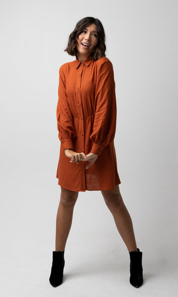 CLEO RUST BALLOON SLEEVE DRESS - Dresses