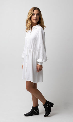CLEO WHITE BALLOON SLEEVE DRESS - Dresses