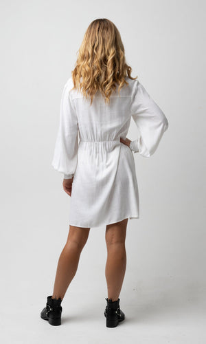 CLEO WHITE BALLOON SLEEVE DRESS - Dresses