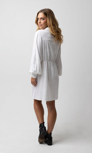 CLEO WHITE BALLOON SLEEVE DRESS - Dresses