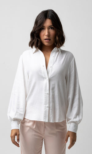 CLEO WHITE BALLOON SLEEVE SHIRT - Shirts