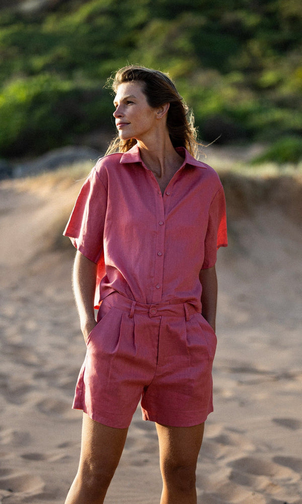 DYLAN PINK LINEN SHORT - Bottoms